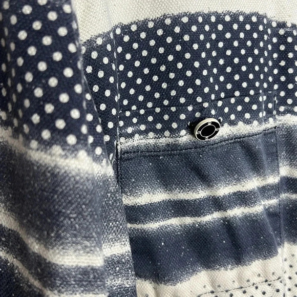 St. John Sport Marie Gray Mixed Print Striped Button Up Collard Blouse - Picture 4 of 12